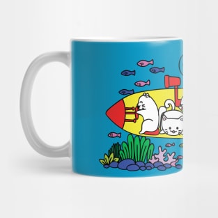 6 Adventurer Kitty Cats in a Yellow Submarine Exploring the Seas Mug